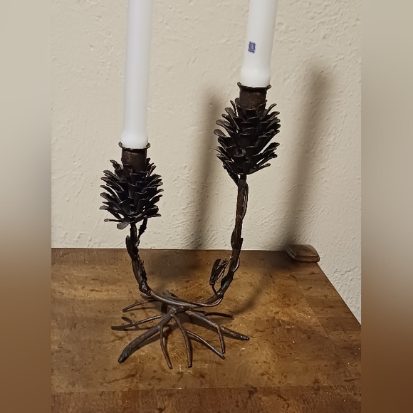 Metal Pinecone Taper Candlestick Holder - Picture 7 of 9